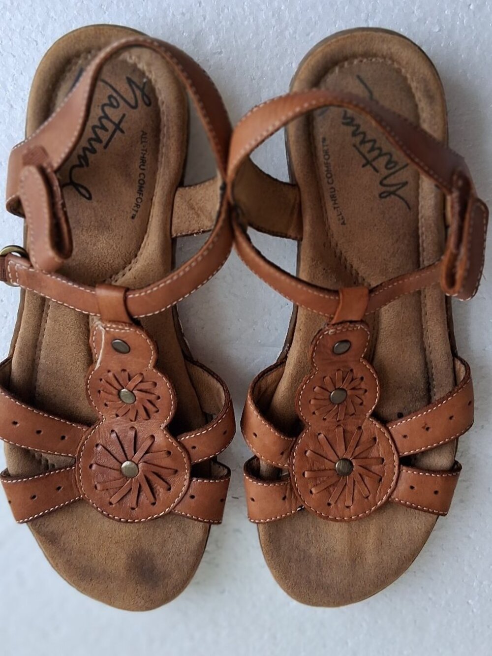 Natural Soul Barroll Brown Leather Floral Slingback Sandals Womens 8‎ M